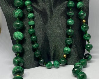 Natürliche Malachit Perlen Halskette, Vintage Style Statement Schmuck