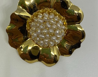 Vintage LeLi 18K Gold Perle Blumen Ohrringe, italienische Designer Ohrstecker