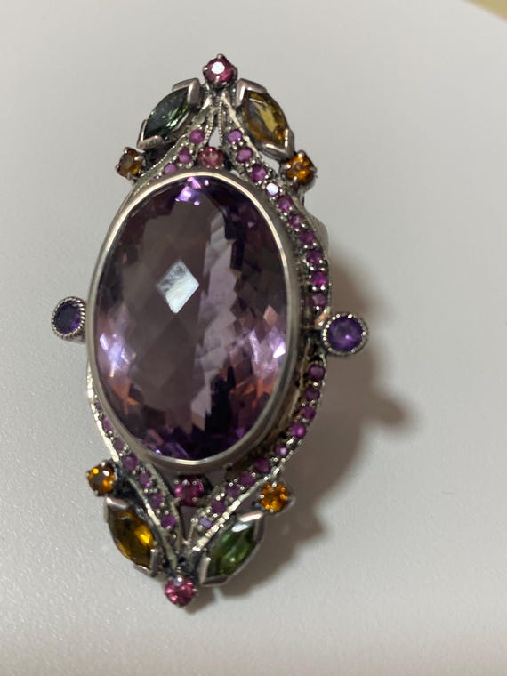 Vintage Amethyst Statement Ring, Sterling Silver,… - image 8