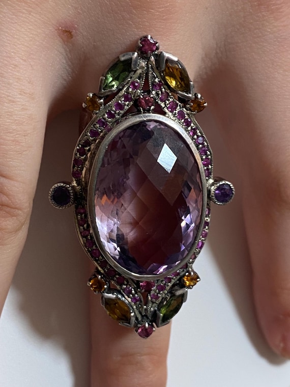 Vintage Amethyst Statement Ring, Sterling Silver,… - image 4