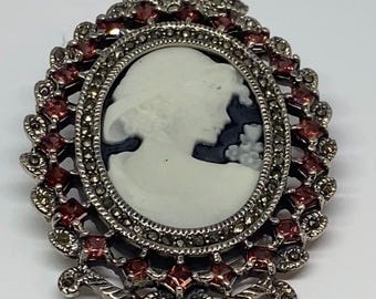Vintage 925 Sterling Silber Kamee Brosche Anhänger