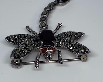 Vintage Sterling Silber Libellen-Brosche mit Granat