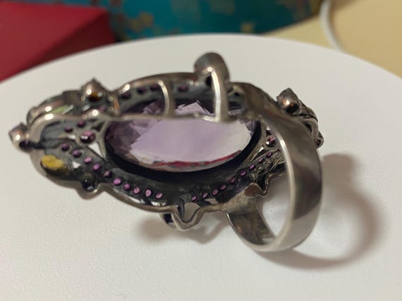 Vintage Amethyst Statement Ring, Sterling Silver,… - image 2