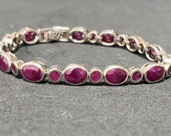 925 Sterling Silber Armband mit Rubinen