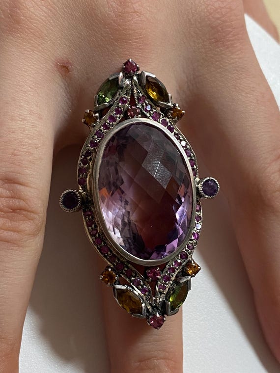 Vintage Amethyst Statement Ring, Sterling Silver,… - image 11