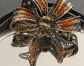 Vintage Silber filigrane Emaille Brosche, europäischer Mid Century Schmuck, 1950er Jahre
