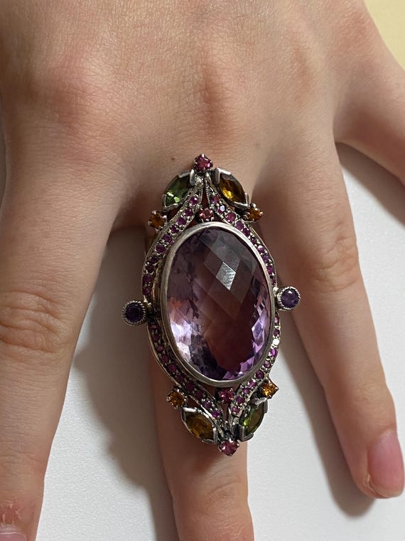 Vintage Amethyst Statement Ring, Sterling Silver,… - image 10