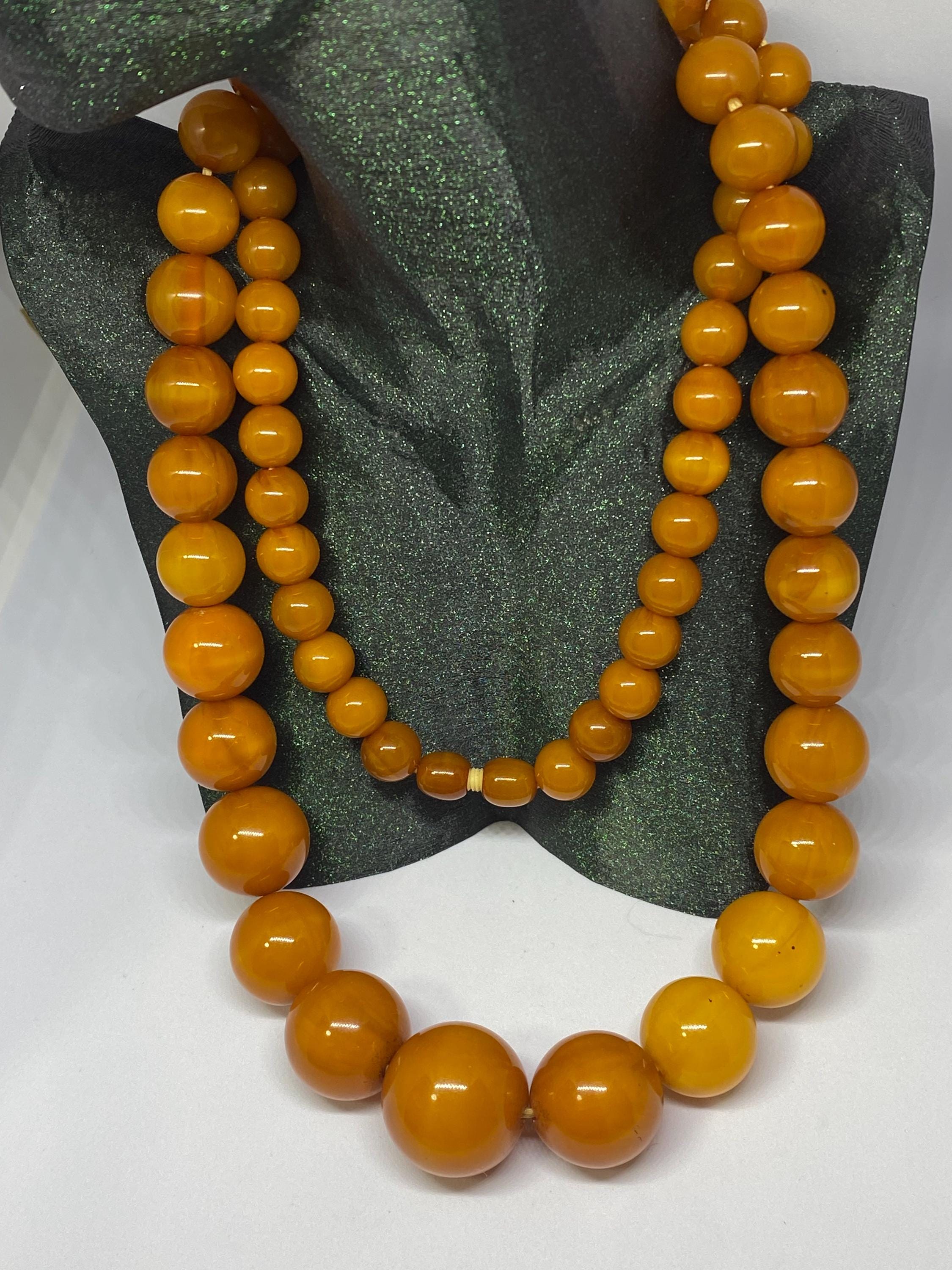 Collier Vintage Rare En Bakélite Perles Ambre/orange - Occasion - Style Rétro Années 50/60