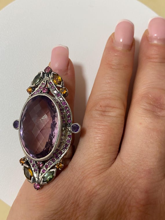 Vintage Amethyst Statement Ring, Sterling Silver,… - image 6