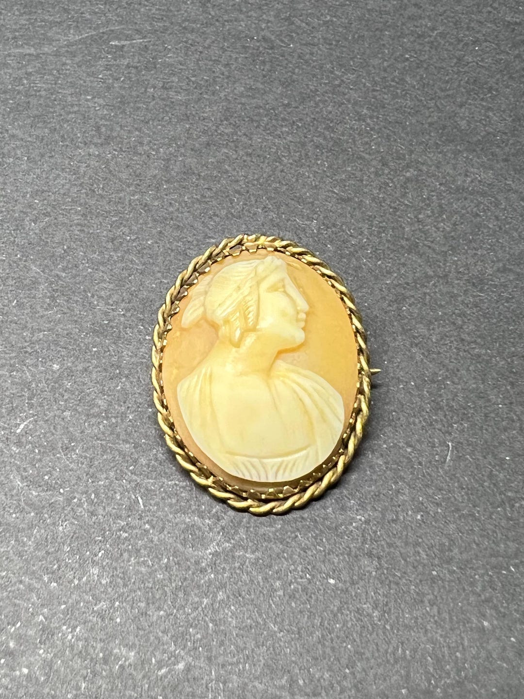Vintage Shell Cameo Brooch, Cameo, Gold Tone Frame, Classical Lady