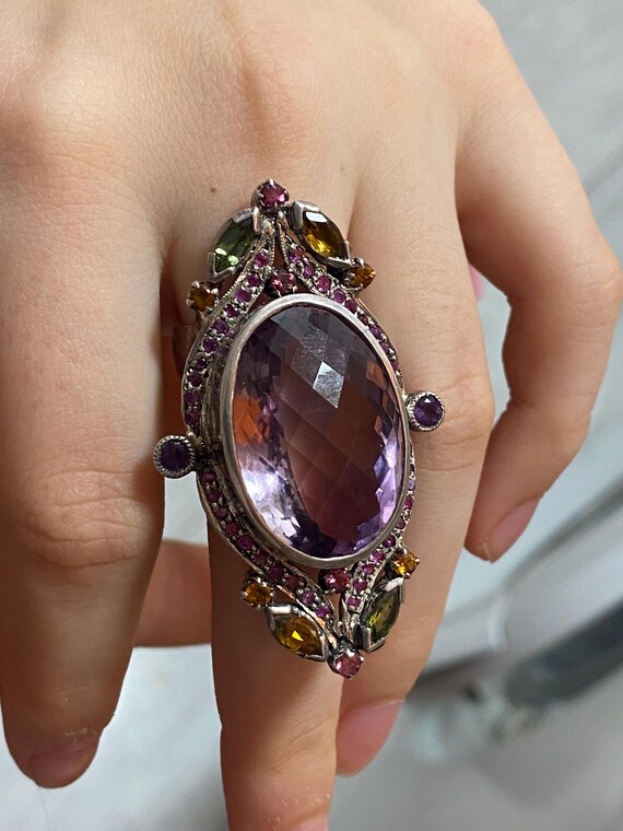Vintage Amethyst Statement Ring, Sterling Silver,… - image 7