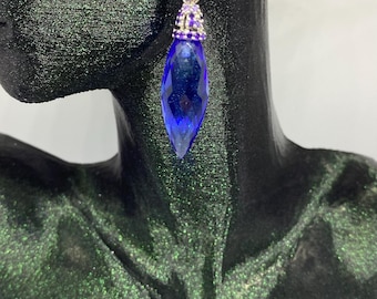 Vintage 925 Sterling Silber Ohrringe, blaue facettierte Tropfen Ohrringe mit lila Kristall Akzenten