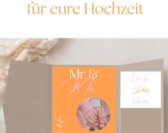 Plantilla de lienzo para invitación de boda tipo sobre | Invitación de boda rosa albaricoque | Invitación de boda editable | Boda DIY | Rosa Naranja