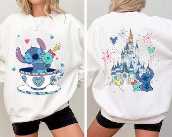 Dubbelzijdig retro stitch and scrump theekopshirt, Disney Castle-T-shirt, Magic Kingdom, Walt Disney World, Disneyland Family Trip Matching 2026