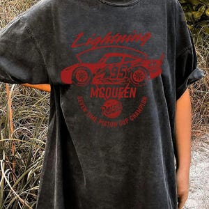Vintage Disney Cars Lightning Mcqueen Rust-Eze Comfort Colors Shirt, Seven Time Piston Cup Champion, Racing Series 95 Tee, Disneyland Trip image 3