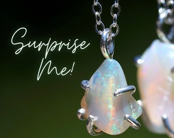 Surprise Me! Australian Opal Rough Stone Prong Necklace - Choose metal and length!