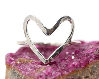 Heart Hand Made Statement Ring in Sterling Silver or 14k Gold FIlled - Choose your size and metal!