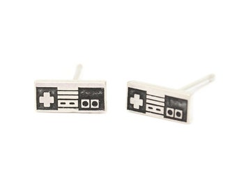 Retro Video Game Controller Gamer Sterling Silver Petite Dainty Stud Earrings