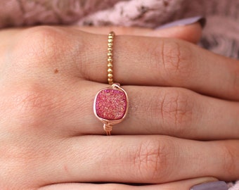 Passion Fruit Pink Druzy Agate Wire Wrapped Ring - Choose your size and metal!