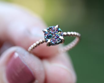 Rainbow Druzy Agate Prong Bezel Ring - Choose your size and metal!