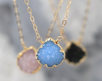 Druzy Bezel Gemstone Everyday Necklace in 14k Gold Filled - Choose your stone color!