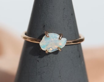 Raw Australian Opal Gemstone Prong Ring - Choose your size and metal!