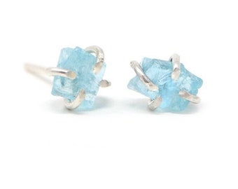 Raw Apatite Gemstone Prong Stud Earrings - Choose your metal!