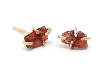 Raw Garnet Gemstone Prong Stud Earrings - Choose your metal!