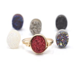 Oval Druzy Agate Wire Wrapped Ring - Choose your color and metal!