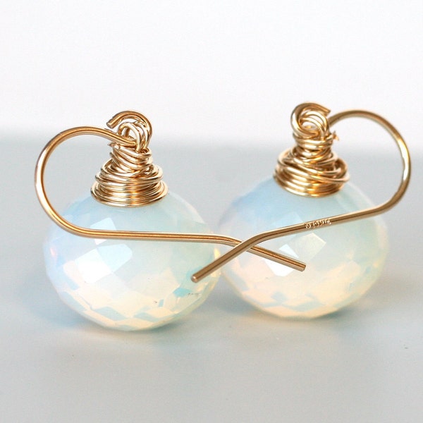 Earrings Opalite Milky Rainbow 14k gold filled  - Fashion Jewelry, Under 50 dollars