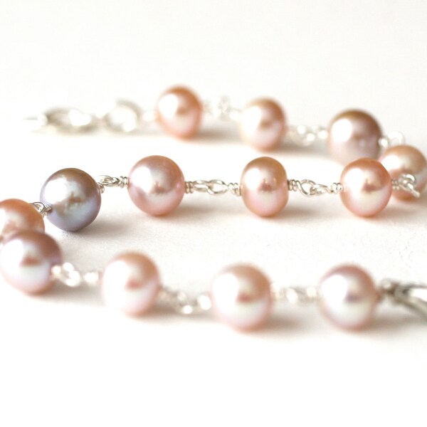 Pink and Purple Pearl Bracelet Sterling Silver Filled - Fashion Under 25 dollars