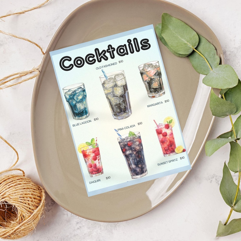 Editable Signature Drink Menu Bar Template (5x7) Digital Downloadable ...