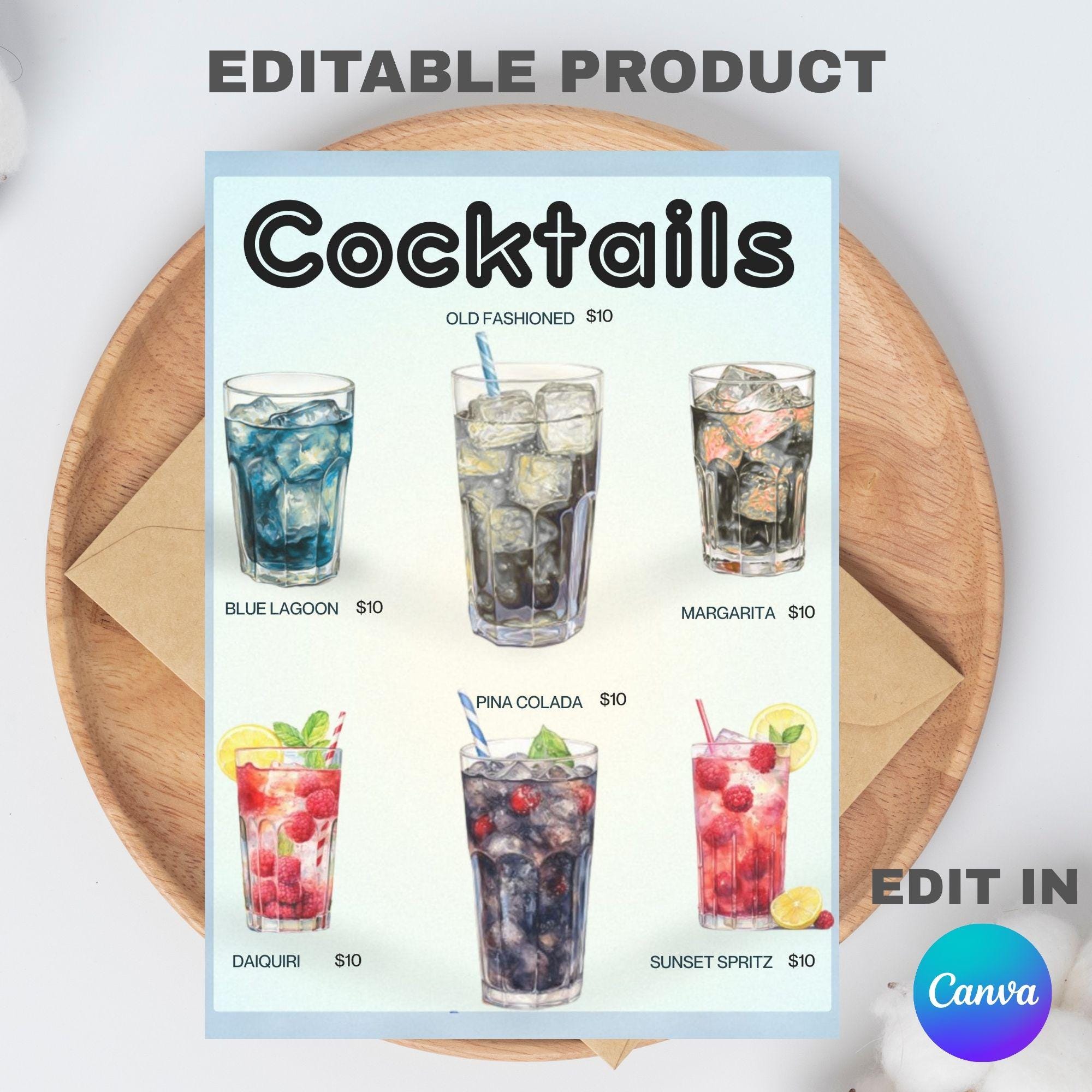 Editable Signature Drink Menu Bar Template (5x7) Digital Downloadable ...