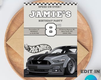 Editable Hot Wheels Birthday Party Invitation Template / Racing cars Birthday Invitation Template / Editable Birthday Invitation