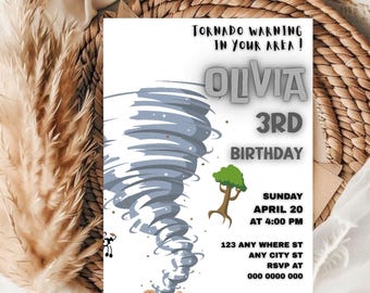 Tornado Birthday Party Invitation, Editable Canva Design (5x7), Digital Download