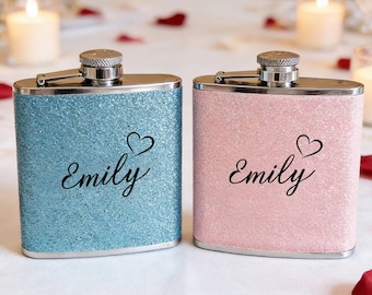 Personalized Women's Flask, Custom Women's Flask, Bridesmaid Flask, Bridal Party Gift, Bridesmaid Gift, Custom Name Glitter Flask