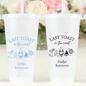 Último brindis en la costa, vaso frío para despedida de soltera con pajita, regalo para propuesta de dama de honor, vasos fríos para despedida de soltera, vaso para despedida de soltera, jga becher