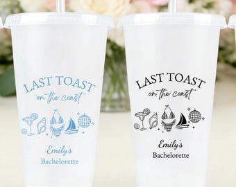Último brindis en la costa, vaso frío para despedida de soltera con pajita, regalo para propuesta de dama de honor, vasos fríos para despedida de soltera, vaso para despedida de soltera, jga becher
