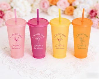 A Tini Bit Tipsy Bachelorette Cold Cup with Straw,Custom Name 24oz Tumbler, Bridesmaid Proposal Gift, Bachelorette Party Cup,Hen Party Favor