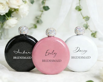 Personalized Bridesmaid Flask, Custom Rhinestone Flask, Women's Flask, Bridesmaid Gift, Maid of Honor Flask, Custom Flask for Girl Trip