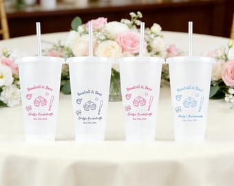 Vaso frío con pajita para despedida de soltera con temática de béisbol y cerveza, vaso playero personalizado, regalo para propuesta de dama de honor, vasos para despedida de soltera, fiesta de cerveza.