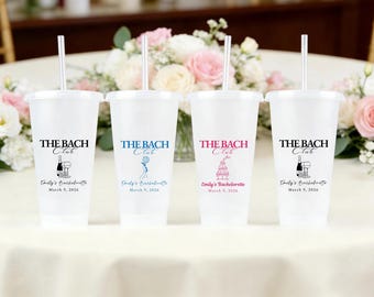 Bach Club Bells Kubek na zimne napoje ze słomką, kubek plażowy z nadrukiem, prezent na zaręczyny dla druhny, kubki na wieczór panieński