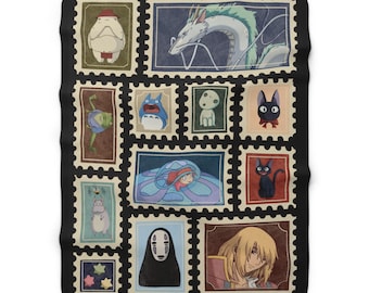 Couverture en polaire sherpa avec collage de tampons Studio Ghibli