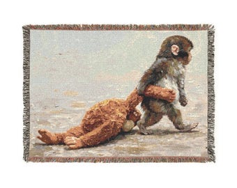 Monkey Punch Woven Blanket | Symbol of Perseverance and Strength | Monkey Panchi-Kun with Plush Toy