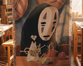 tissée artistique No-Face Spirit Miyazaki | Jeté inspiré du Studio Ghibli