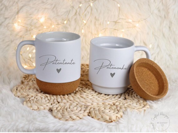Tasse Patentante Patenonkel, Tee-/ Kaffeetasse, Geschenkidee, Keramiktasse, Korktasse, Babyparty Geschenk