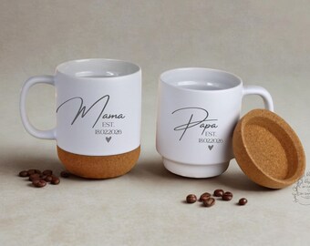 Personalisierte Tasse Mama Papa Geschenk mit Namen, Kaffeebecher Eltern, Muttertag Vatertag Geschenk, Custom Mug Mom Dad EST Datum