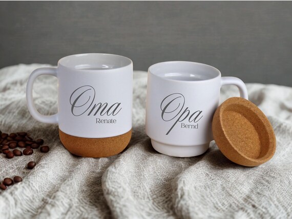 personalisierte Oma/Opa Tasse, Grandparent Gift, Korktasse, Kaffeetasse, Teetasse, Geschenkidee, Geschenk für Großeltern, Babyshower present