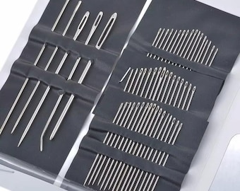 Juego de 55 agujas de coser de acero inoxidable con ojo grande, para proyectos de bordado a mano.