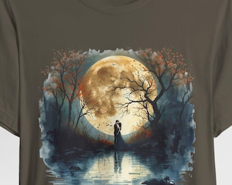 Moonlit Lake Silhouette Tee | Full Moon Reflection Night Scene